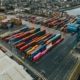 Shipping containers at a port